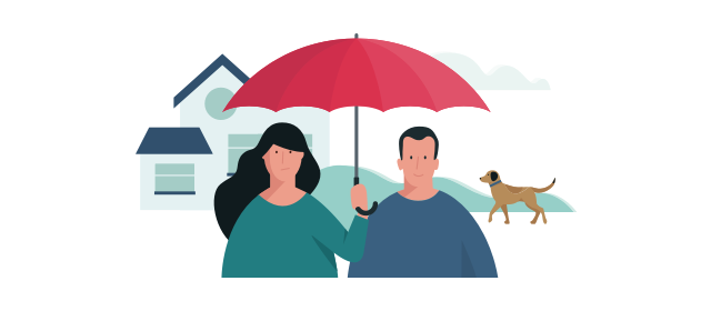 egy nő és egy férfi esernyő alatt állva